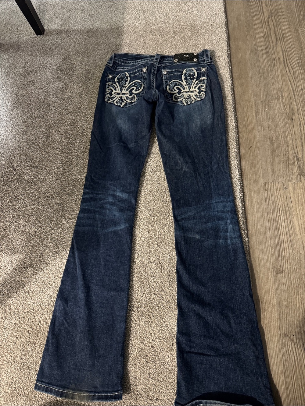 Miss Me Dark Blue Flared Jeans with Embellished Back Pockets